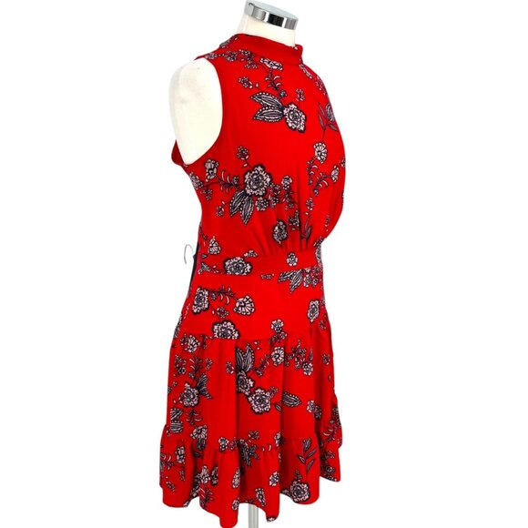 Eliza J Floral Sleeveless Mock Neck A-Line Open Back Dress Red Blue Size 16 - Picture 5 of 11
